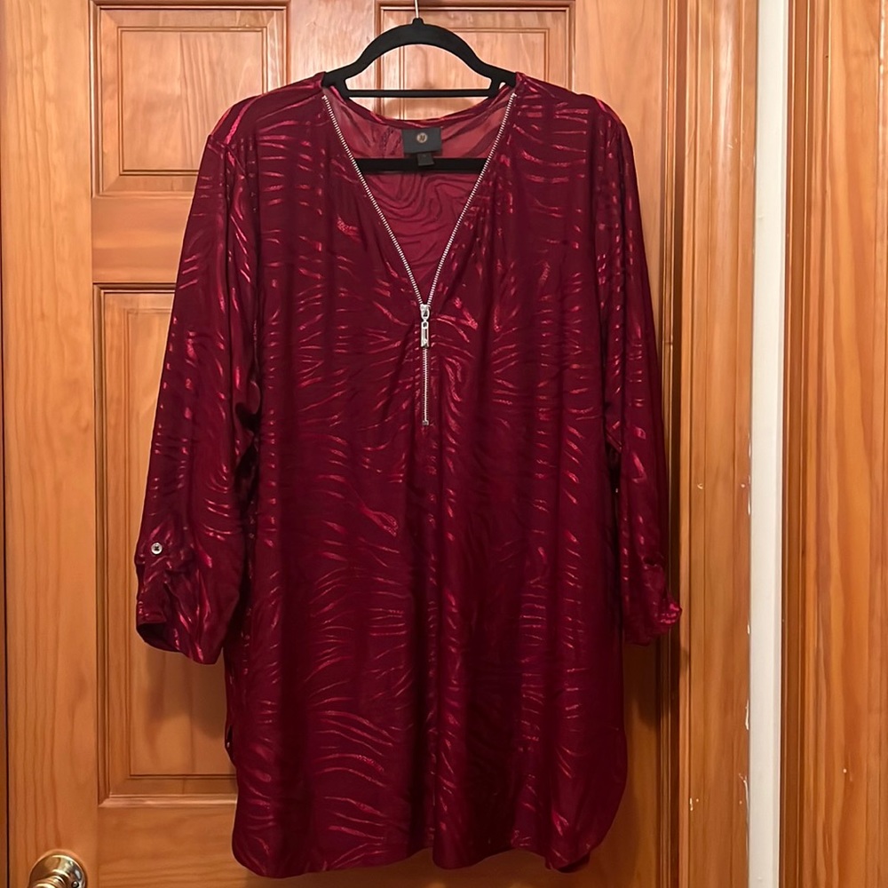 Womens JM Red Collection 3/4 Zip Blouse size 3X